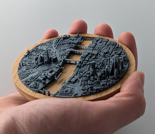 London City - 3D Printed Resin Model in Wooden Frame Layered Landscape