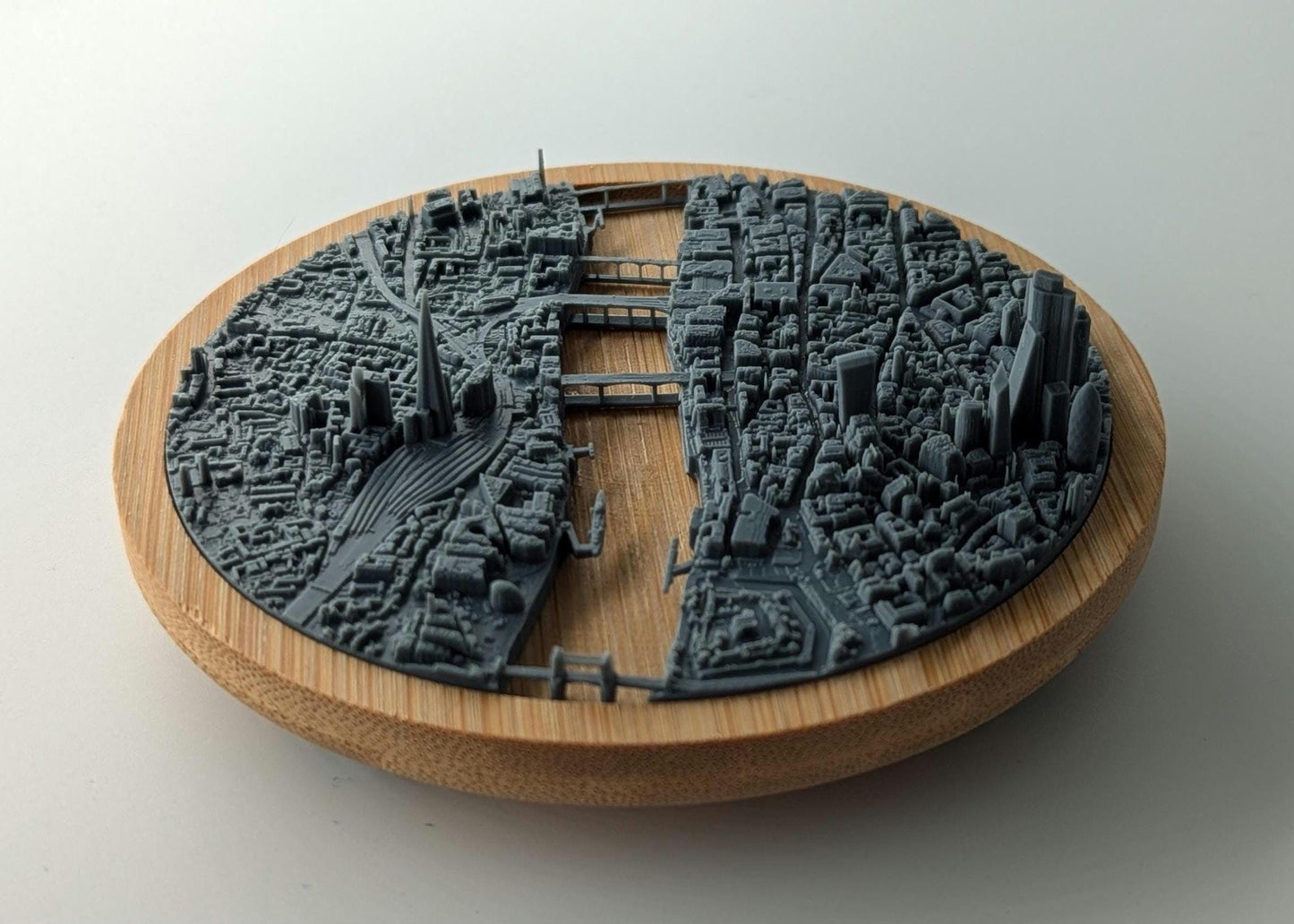 London City - 3D Printed Resin Model in Wooden Frame Layered Landscape