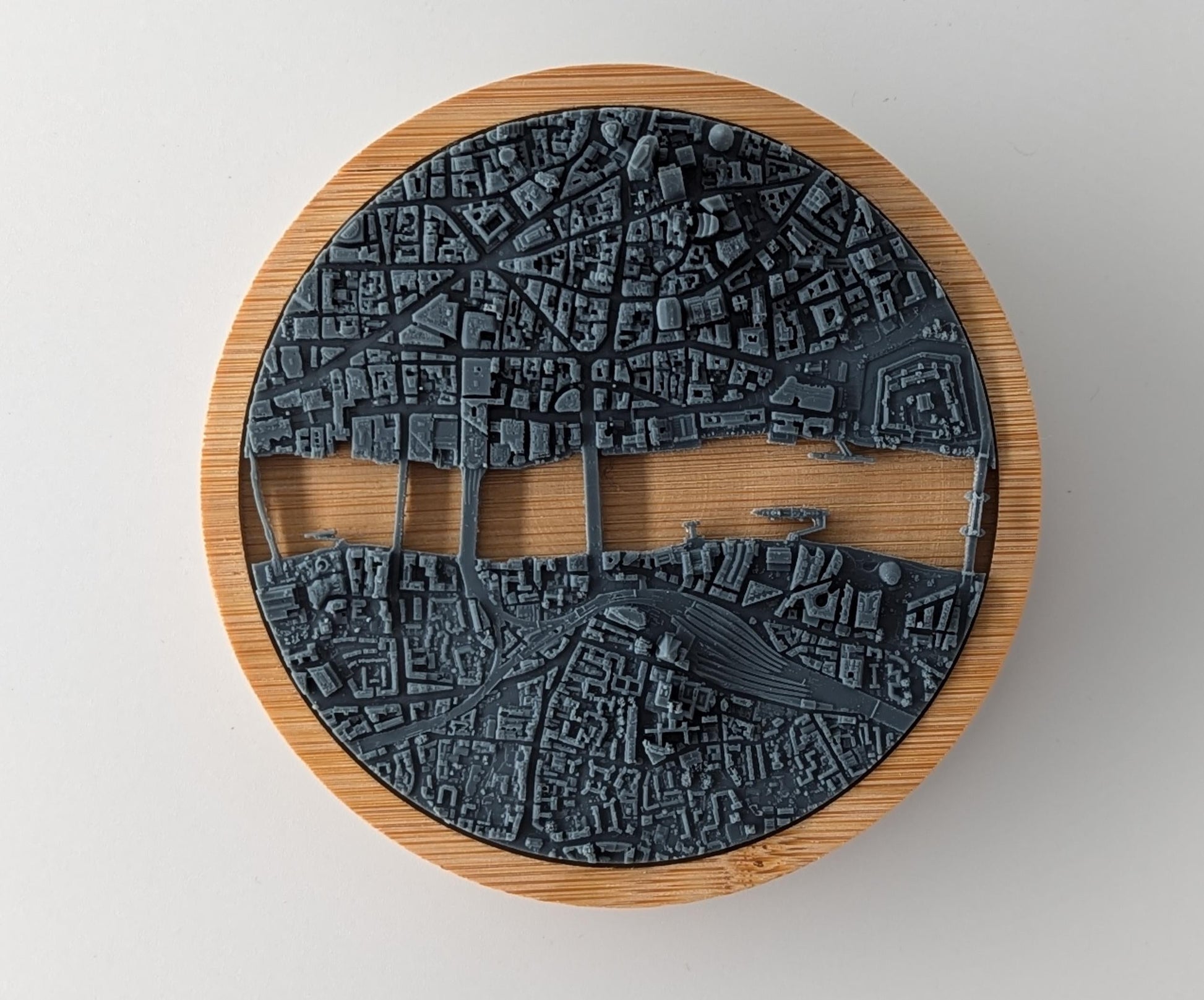 London City - 3D Printed Resin Model in Wooden Frame Layered Landscape