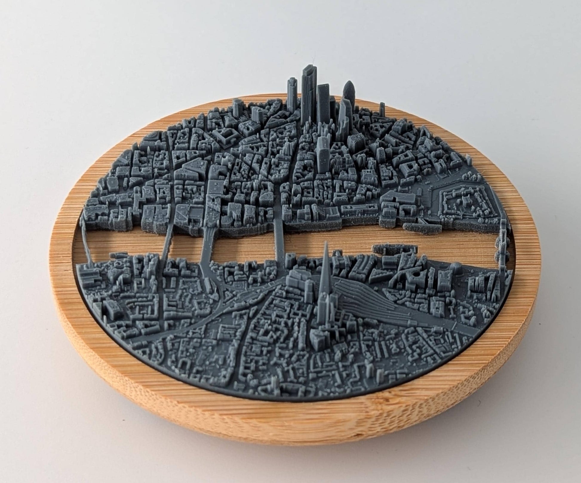 London City - 3D Printed Resin Model in Wooden Frame Layered Landscape