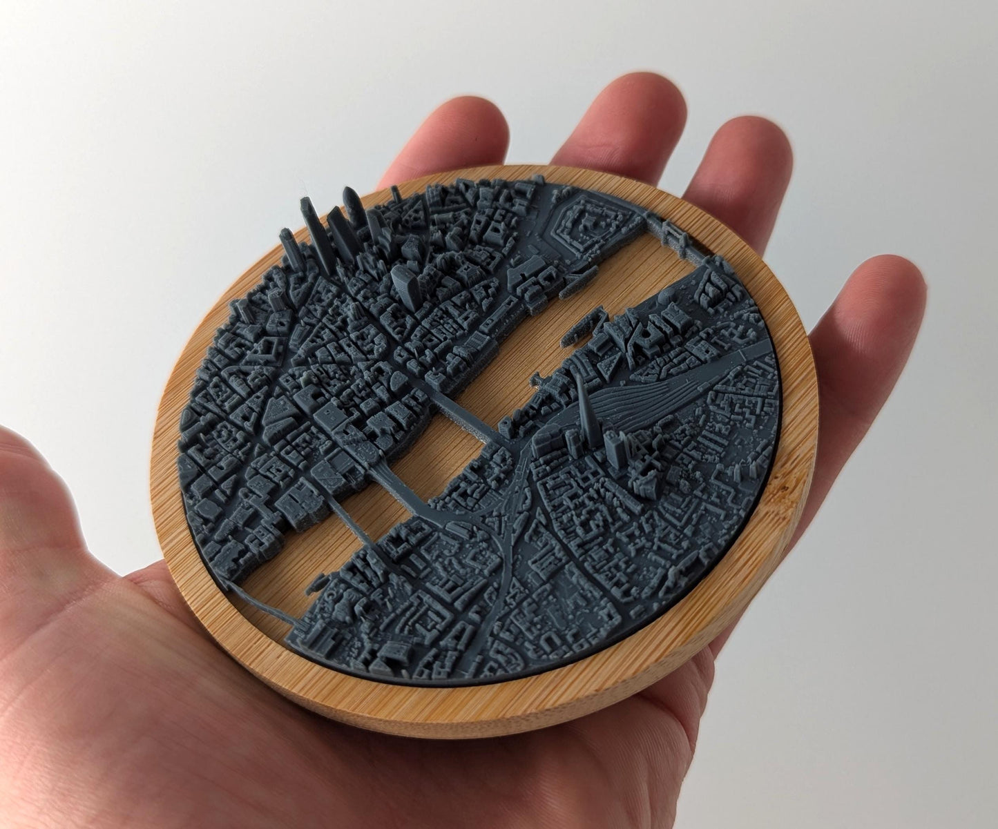 London City - 3D Printed Resin Model in Wooden Frame Layered Landscape