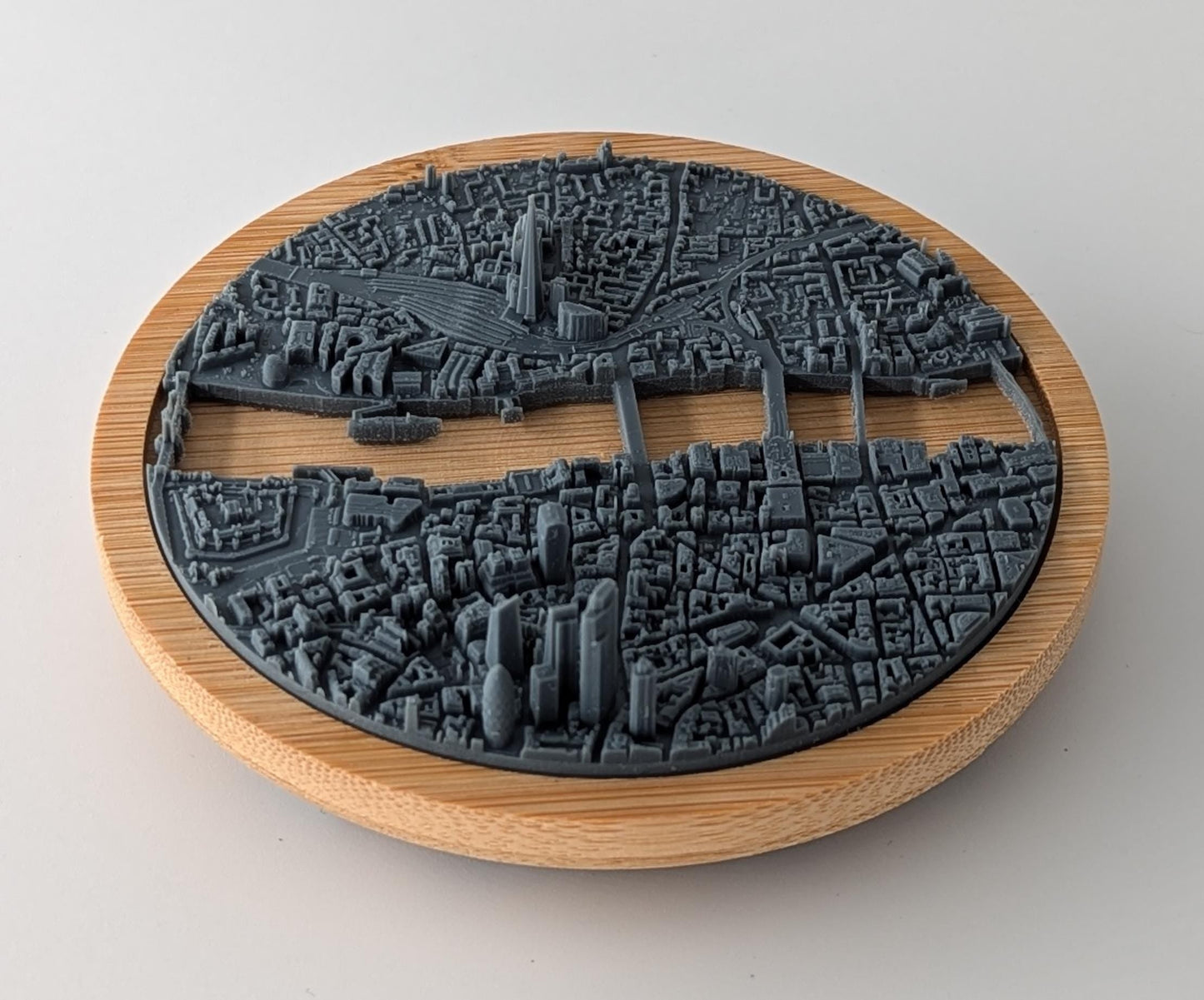 London City - 3D Printed Resin Model in Wooden Frame Layered Landscape